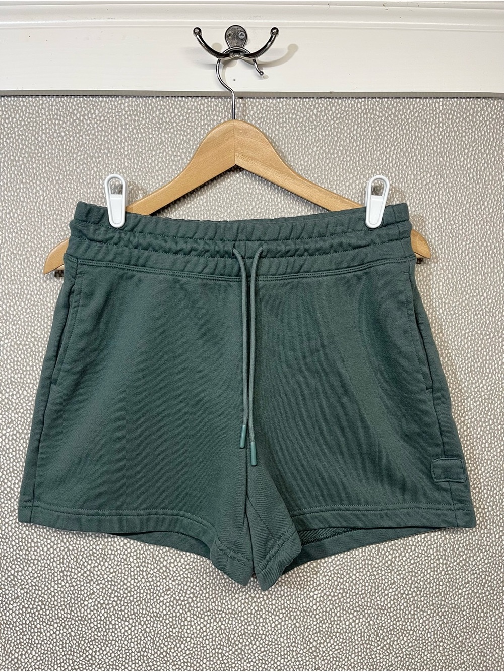 🆕 S FLX Women's Forest Green Drawstring Sweat Shorts NWOT